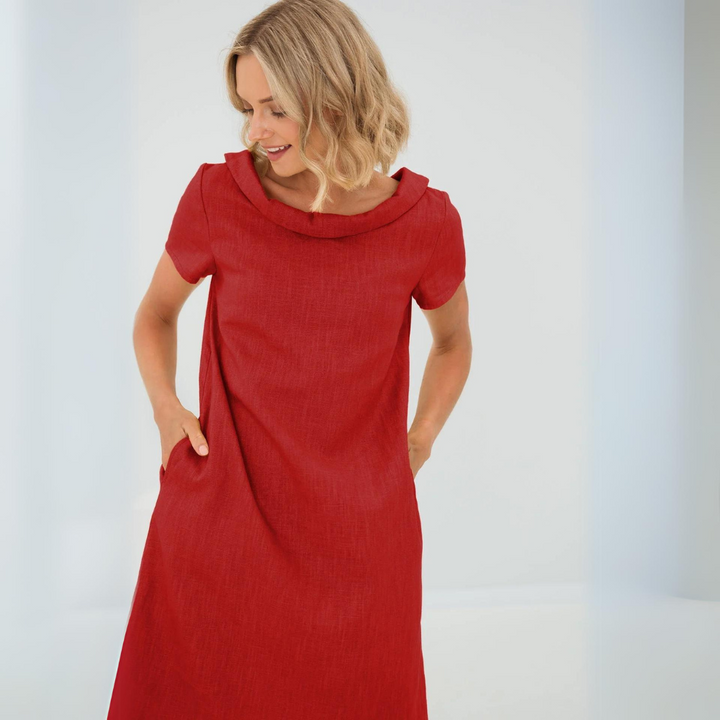 Damen Mini-Kleid mit kurzen Ärmeln und Taschen