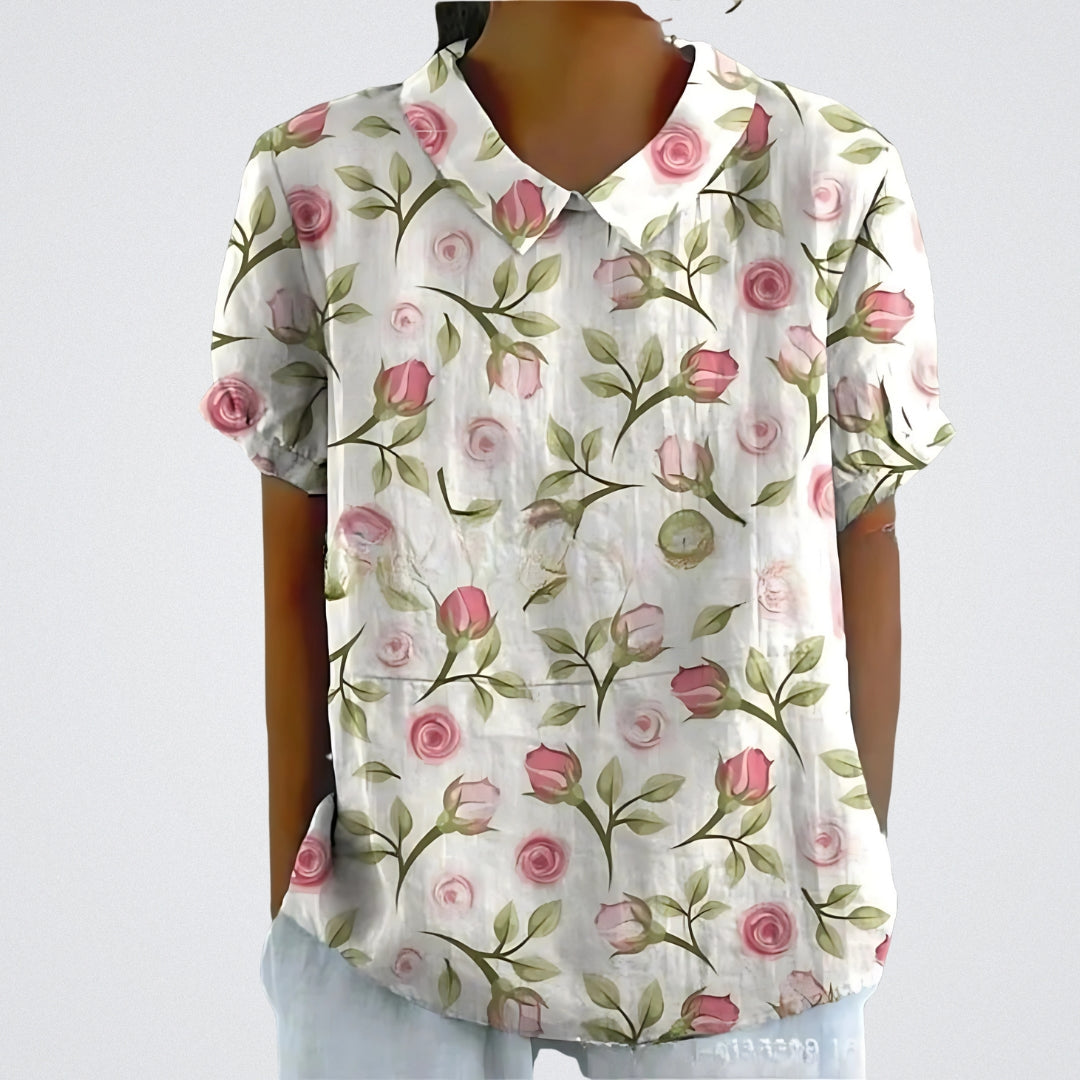 Lina™ - Stylish Floral Linen Blouse