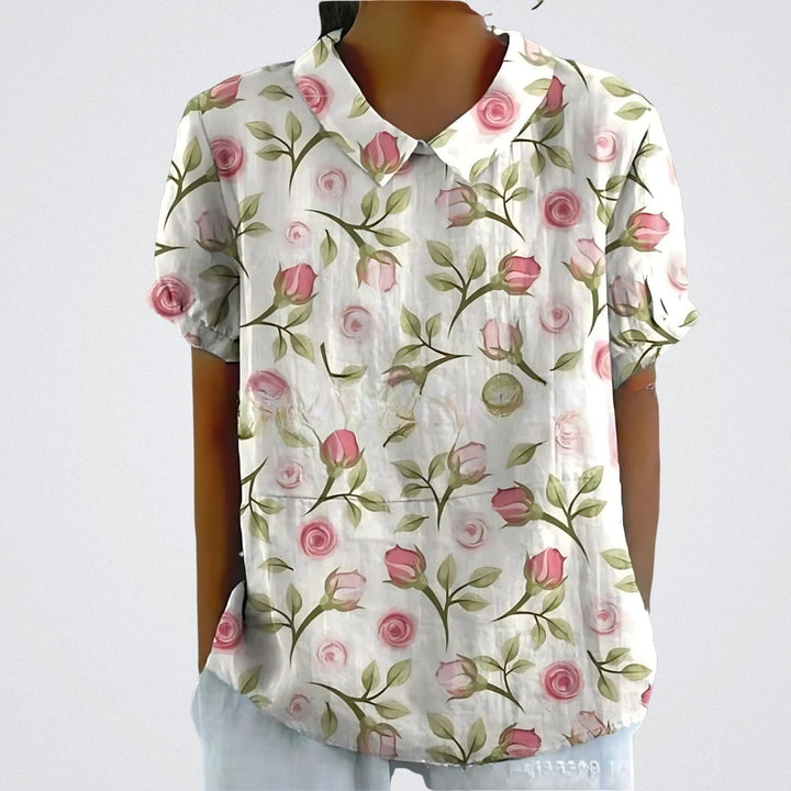Lina™ - Stylish Floral Linen Blouse