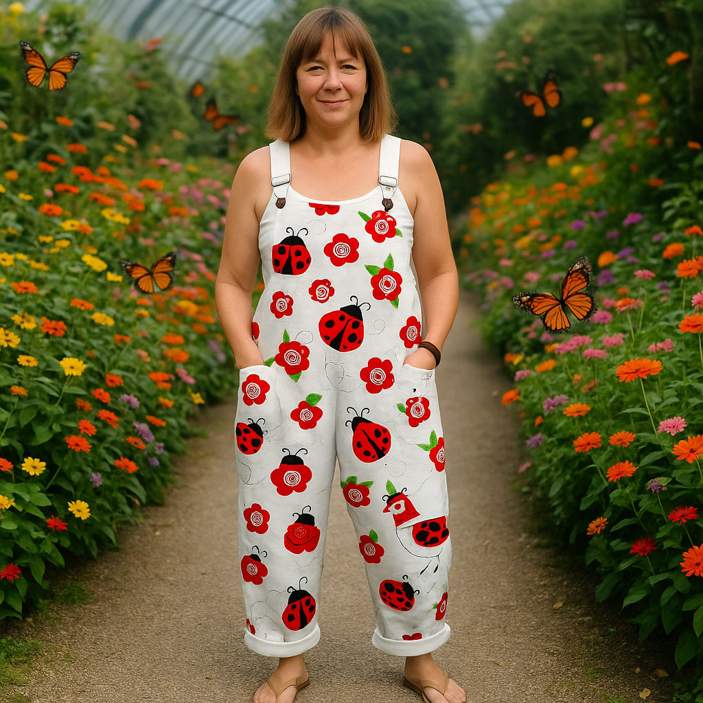 Women's Vintage Floral Jumpsuit - Comfortable Wide-Leg Design