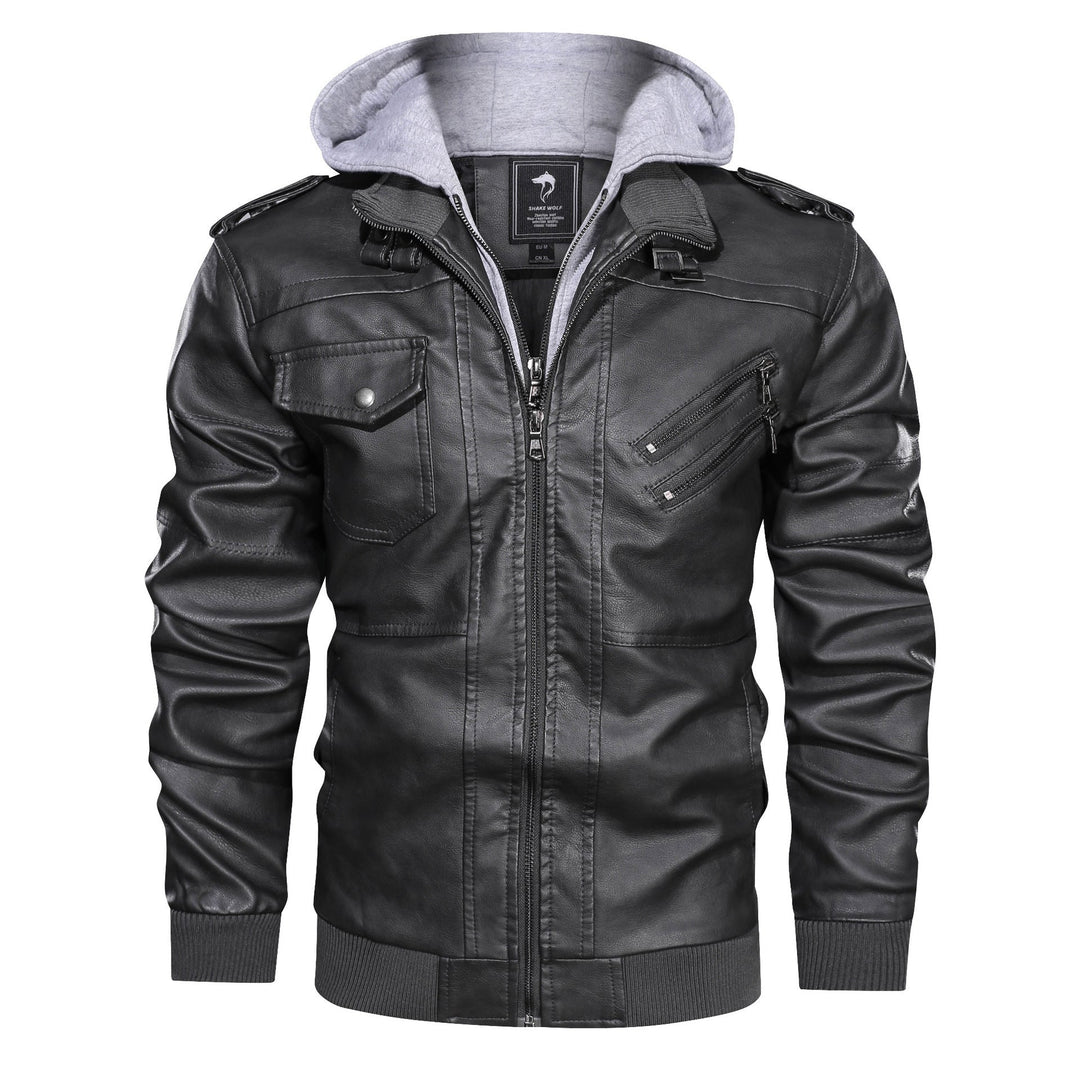 Men's jacket with detachable hood and pockets