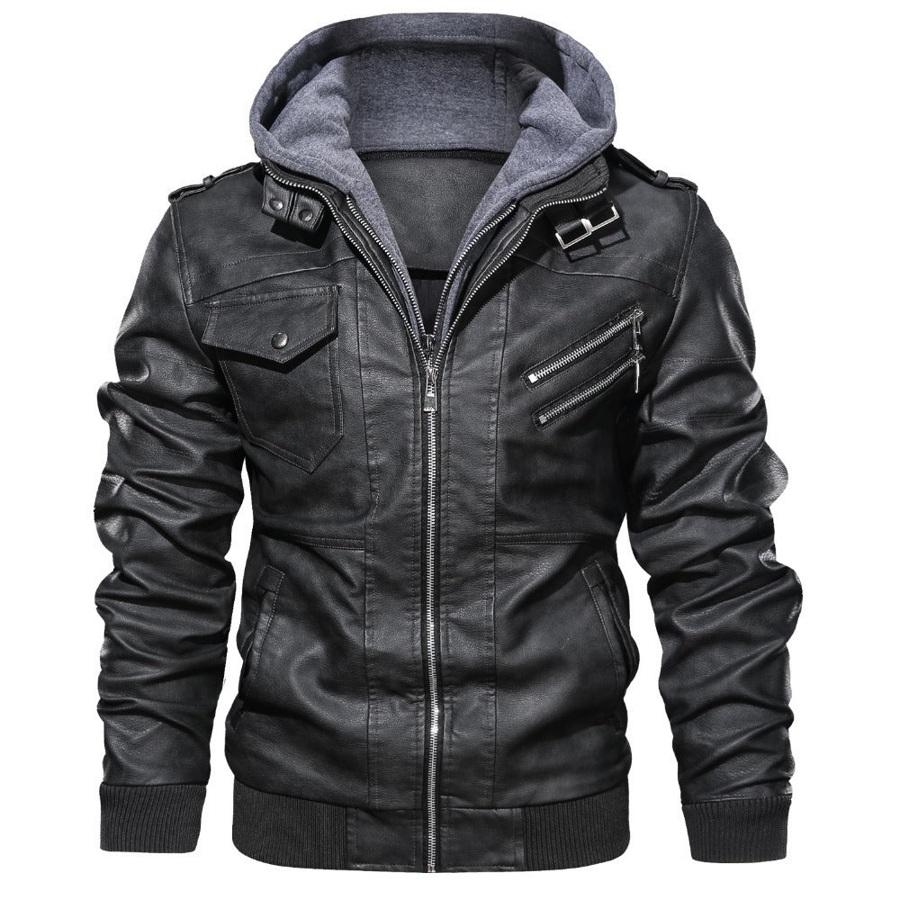Men's jacket with detachable hood and pockets