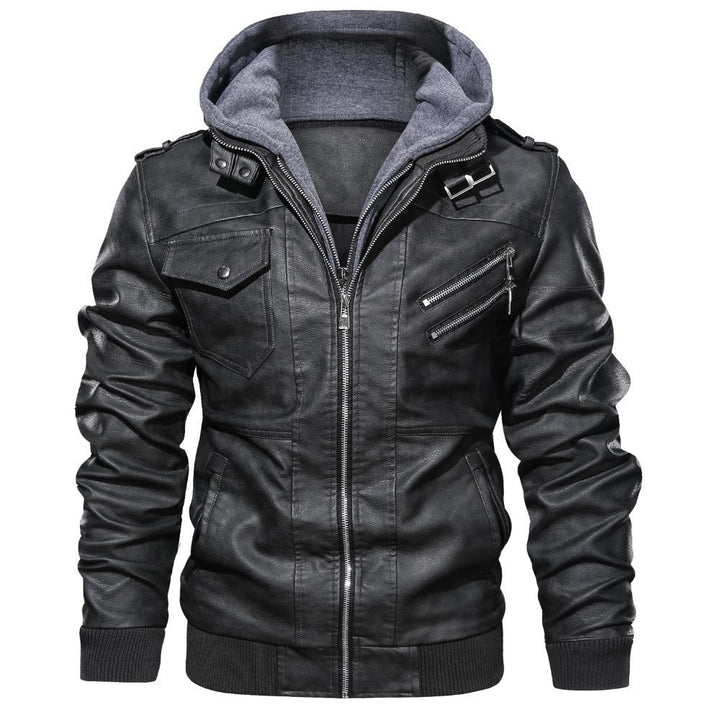 Men's jacket with detachable hood and pockets