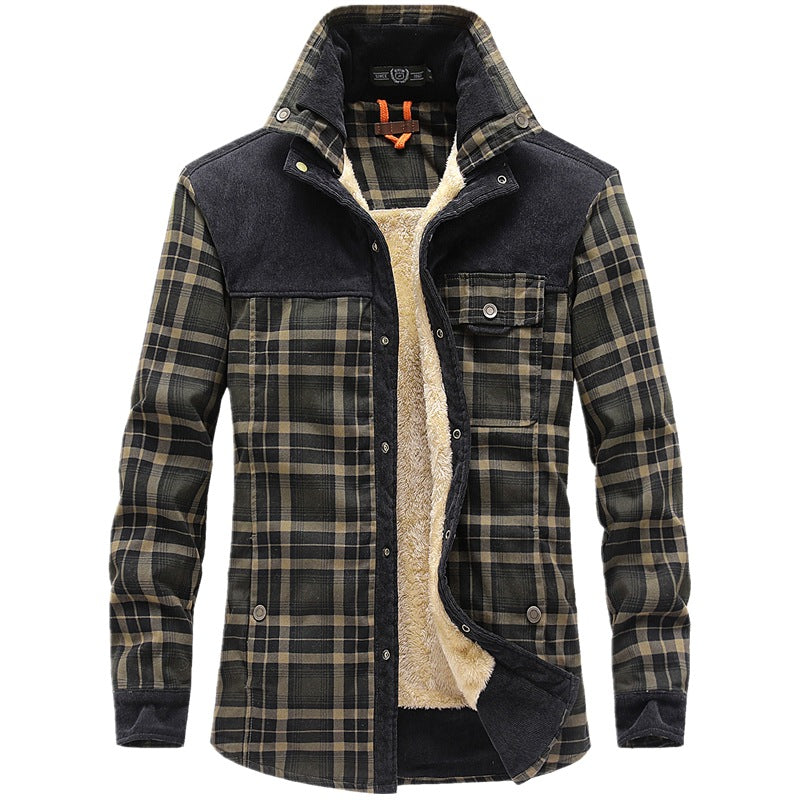 Men's shirt jacket with plaid pattern and pockets