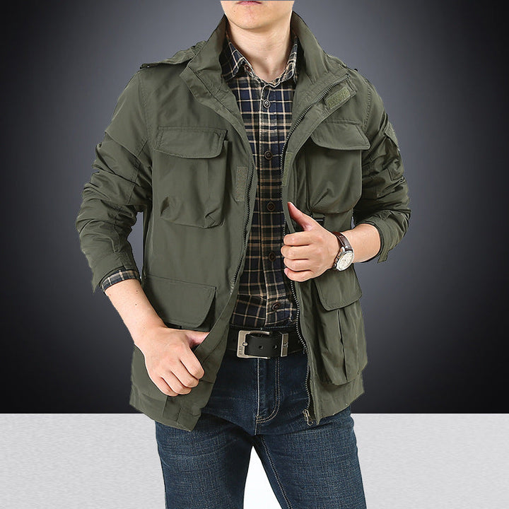 Men’s utility field jacket with flap and zippered pockets