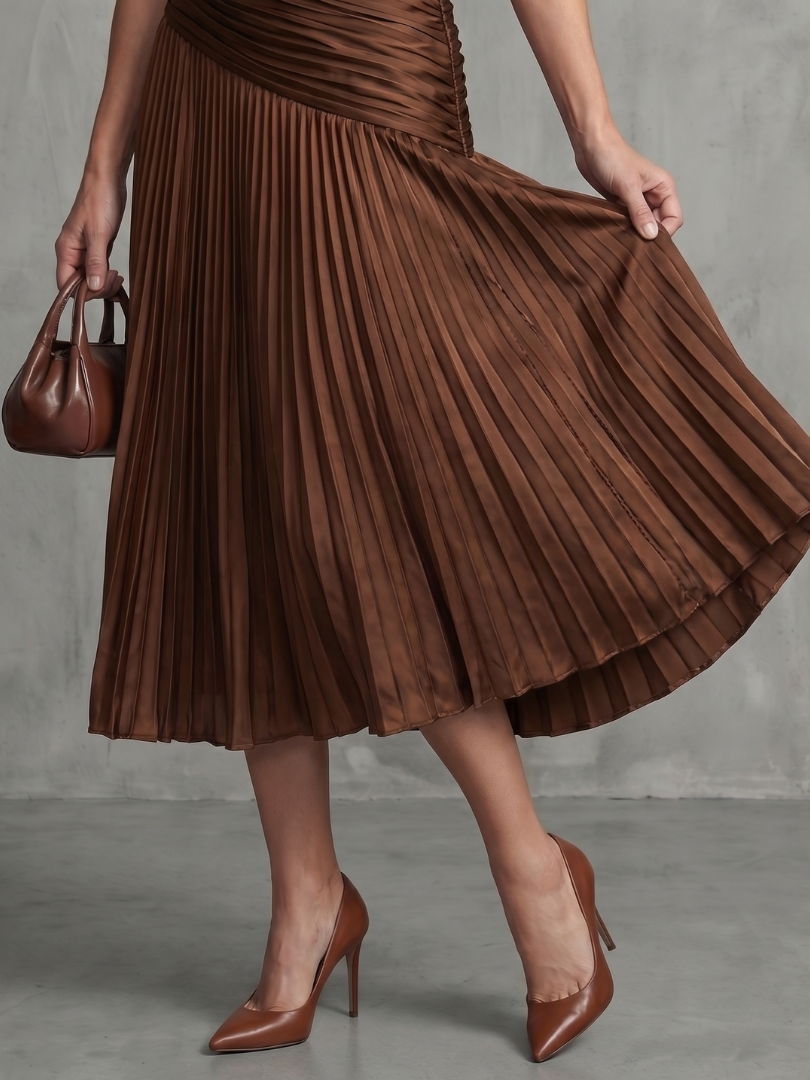 Theodora | Pleated Waist Panel Midi Dress