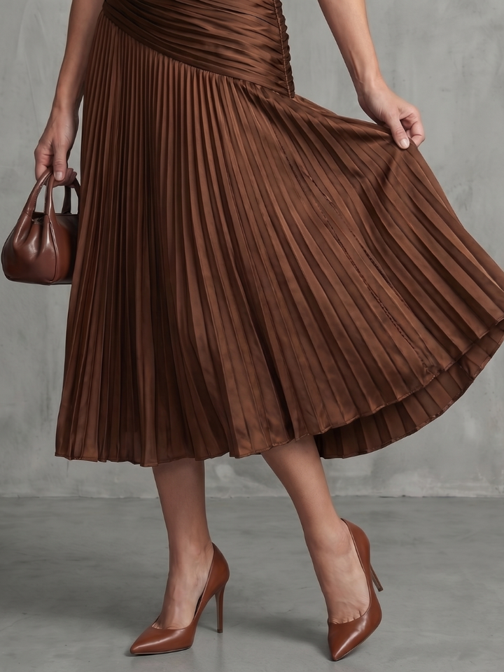 Theodora | Pleated Waist Panel Midi Dress