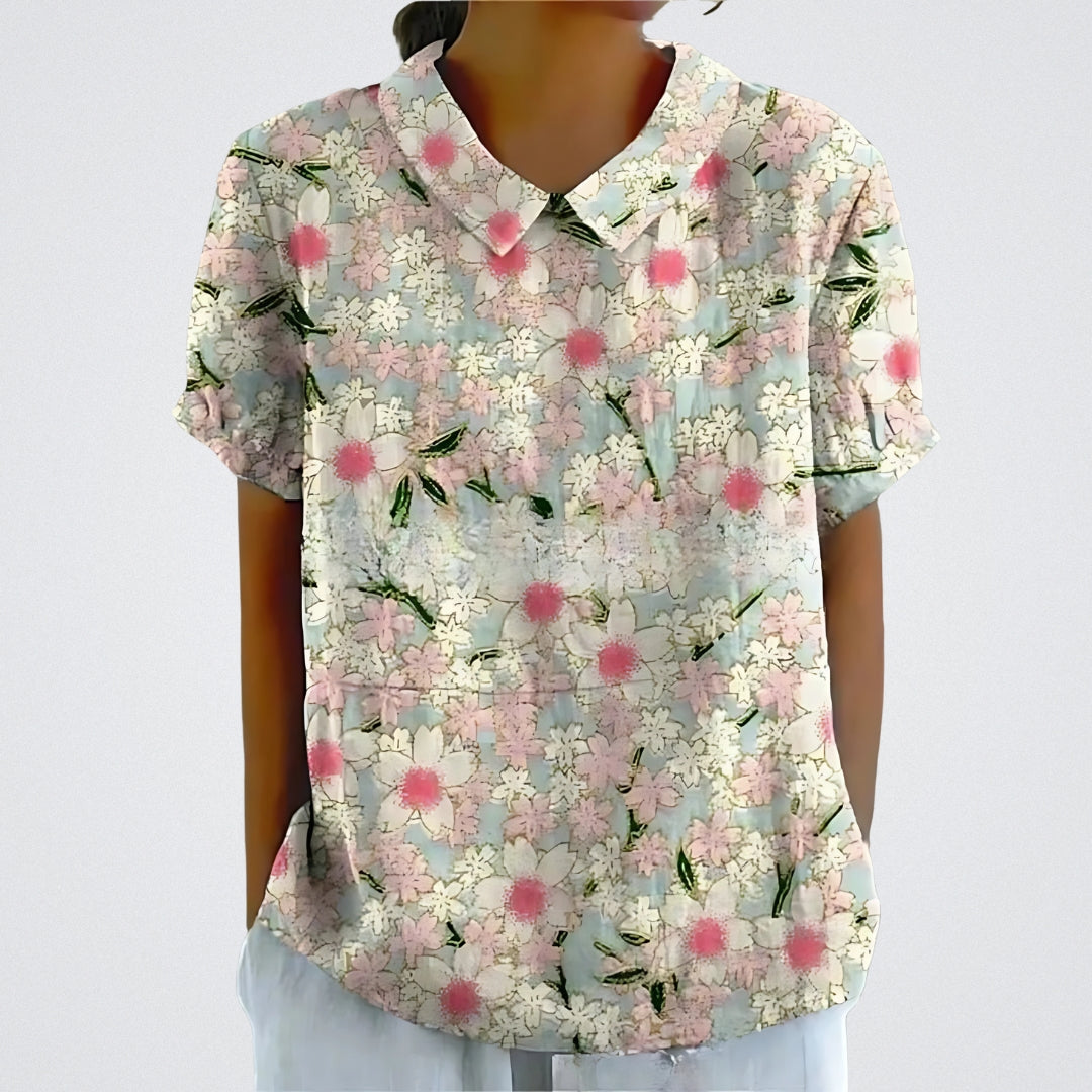 Lina™ - Stylish Floral Linen Blouse