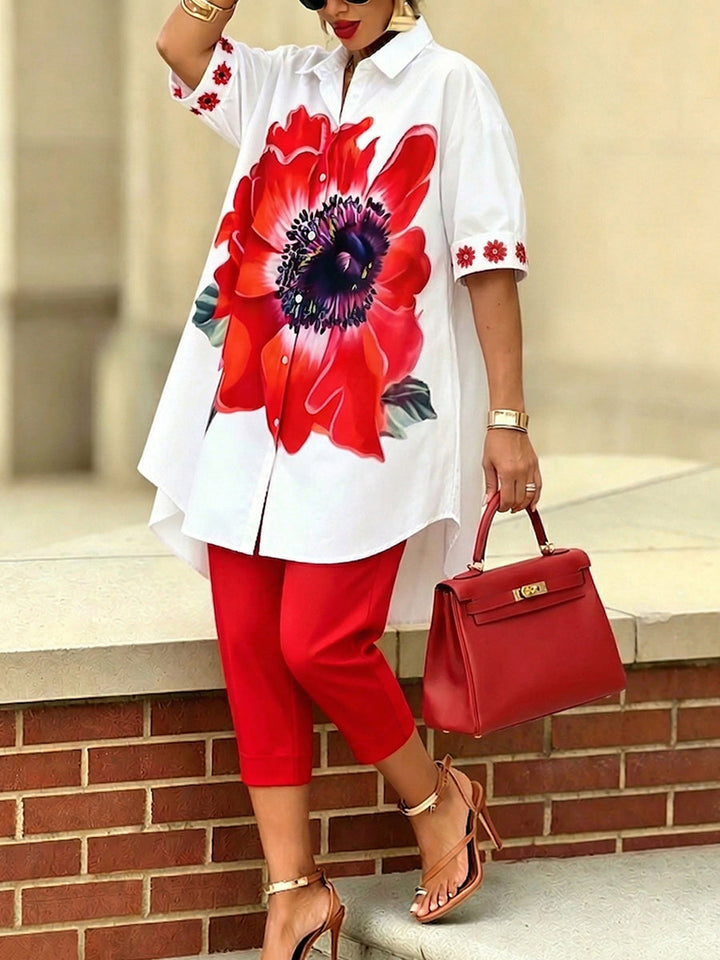 Women's Two-Piece Floral Print Set – Elegant Modern Style