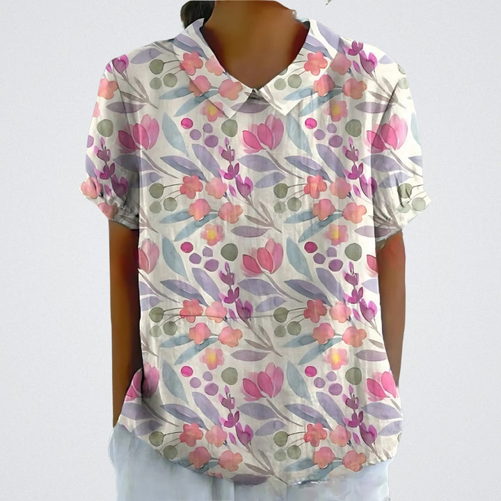 Lina™ - Stylish Floral Linen Blouse