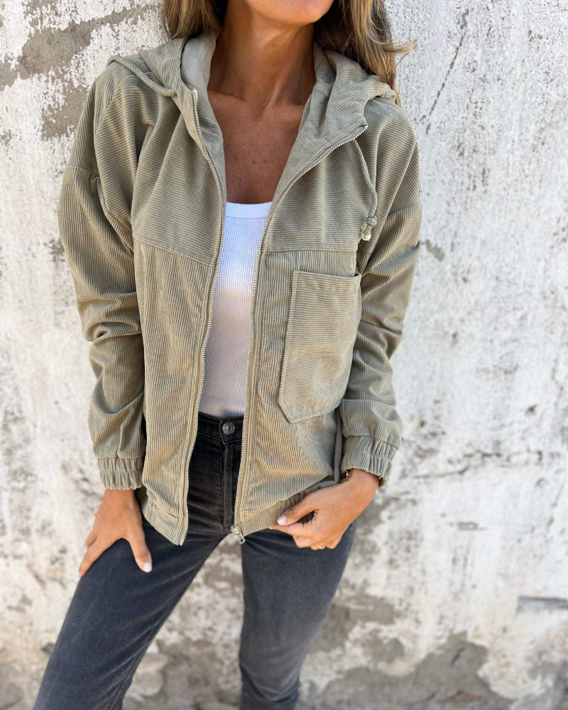 Danna™ - Hooded Corduroy Jacket with Zipper