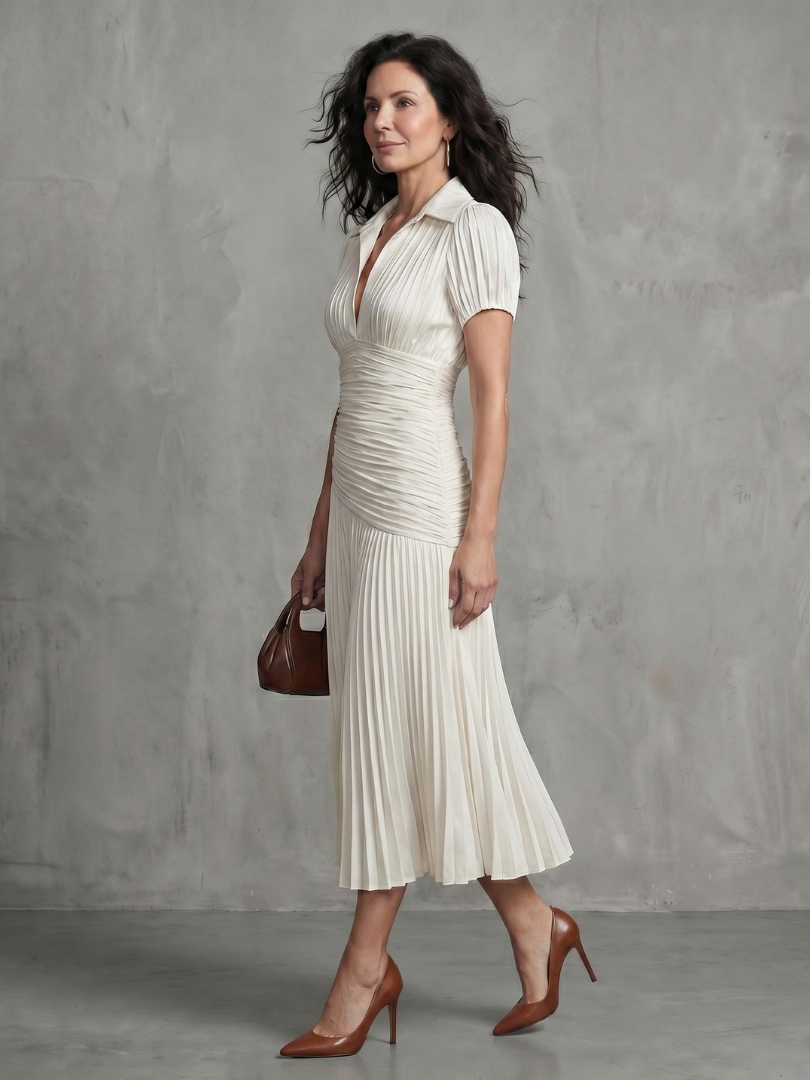 Theodora | Pleated Waist Panel Midi Dress