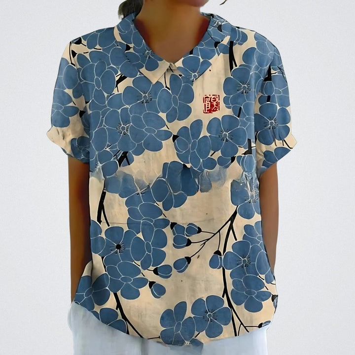 Lina™ - Stylish Floral Linen Blouse