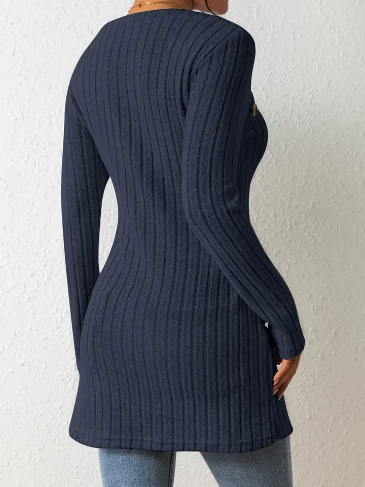 Julia - Asymmetric Buttoned Rib-Knit Top