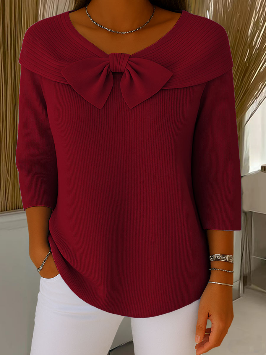 Helen™ - Elegant knitted sweater with bow detail