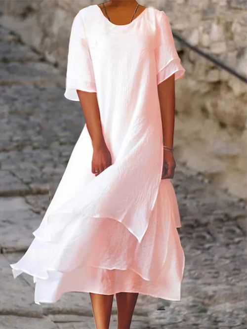 Women's Midi Dress with Double-Layer Design