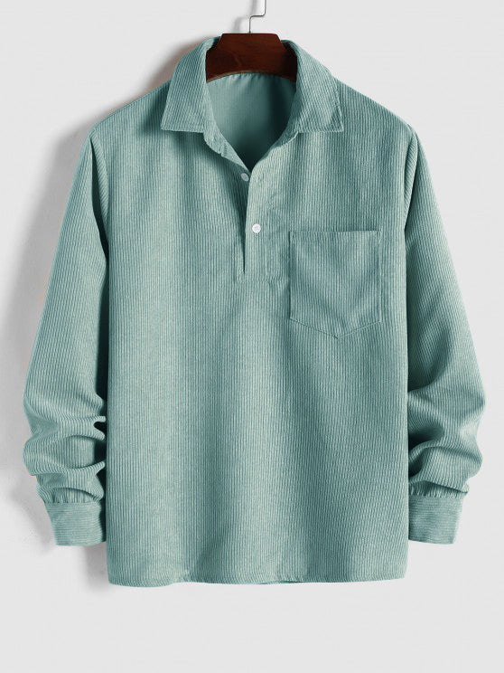 Men's Corduroy Long-Sleeve Half-Placket Shirt
