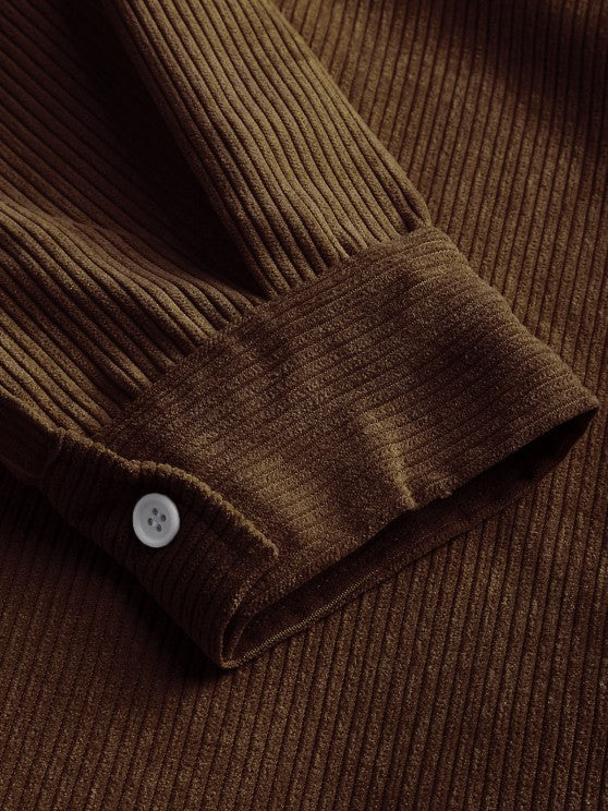 Men's Corduroy Long-Sleeve Half-Placket Shirt