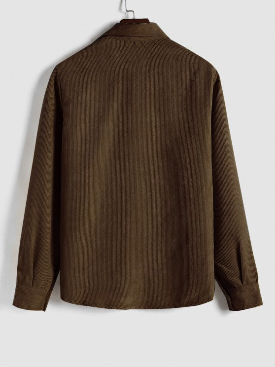 Men's Corduroy Long-Sleeve Half-Placket Shirt