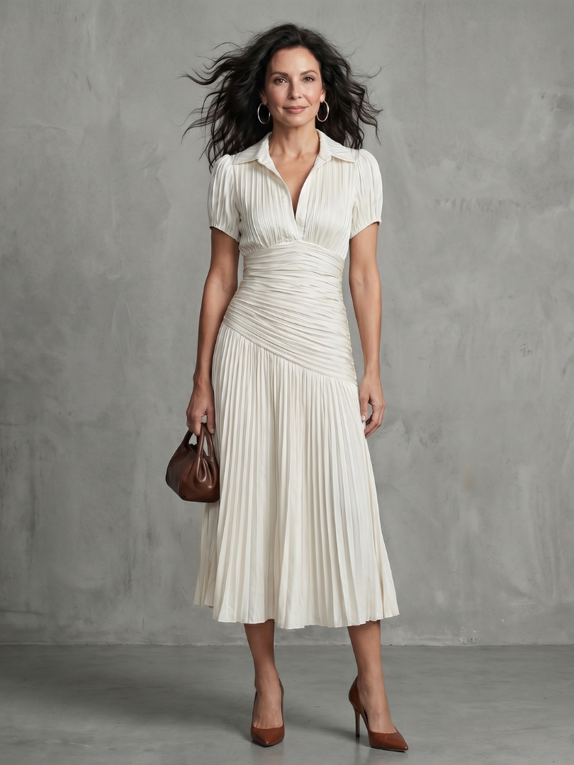 Theodora | Pleated Waist Panel Midi Dress
