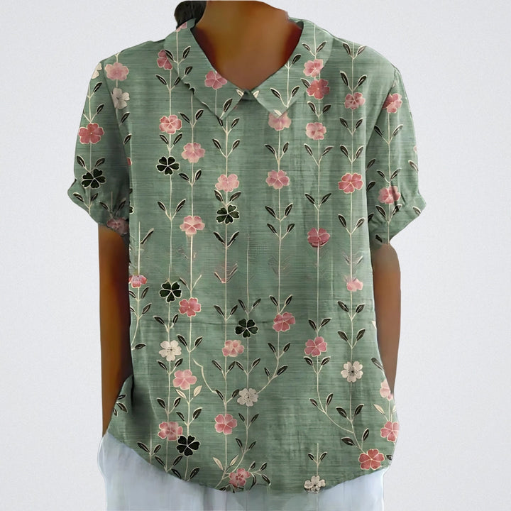 Lina™ - Stylish Floral Linen Blouse