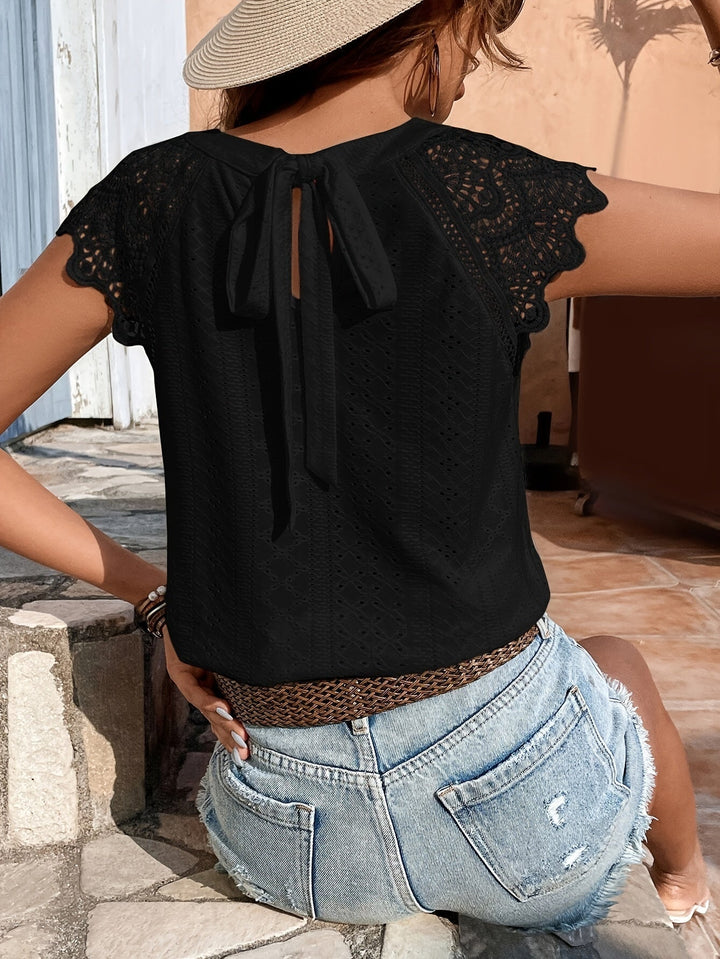 Keshia™ - Elegant Blouse with Eyelets and Tie Detail