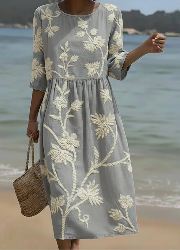 Ashley | Midi Dress with Plant and Floral Pattern