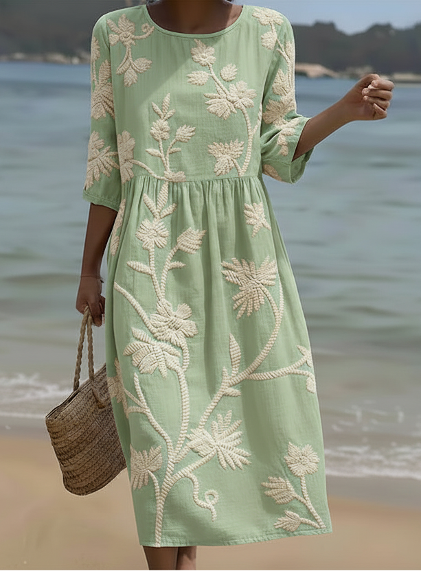 Gwen | Midi Dress with Plant and Floral Print