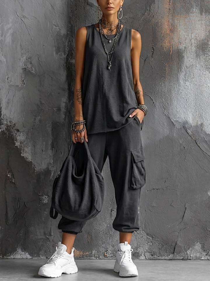 Women's Leisure Set: Dark Grey Hobby Top + Jogging Pants