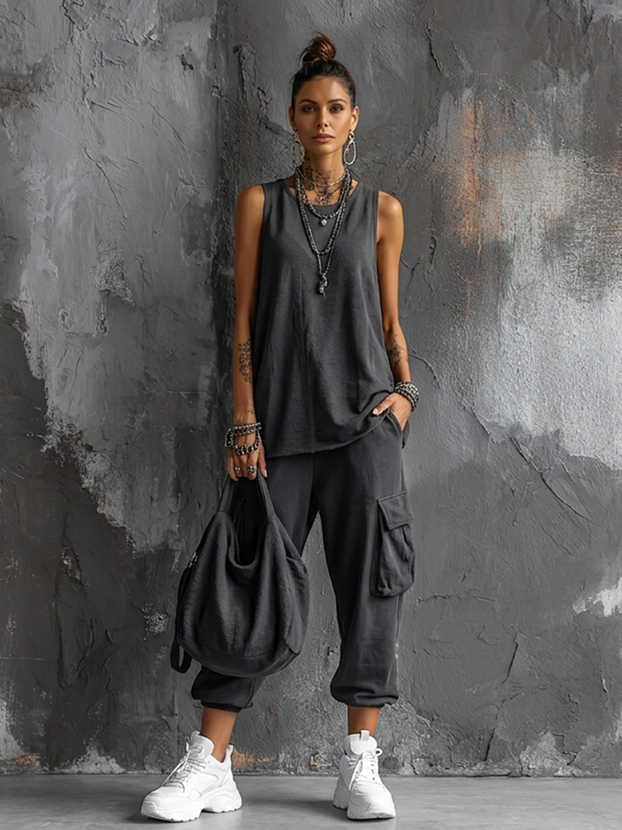 Women's Leisure Set: Dark Grey Hobby Top + Jogging Pants