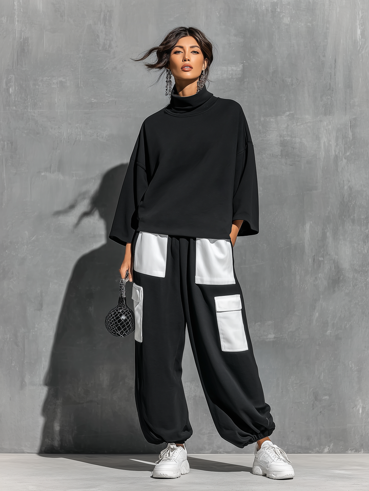 Women’s Sweatshirt & Cargo Jogger Pants Set with Pockets