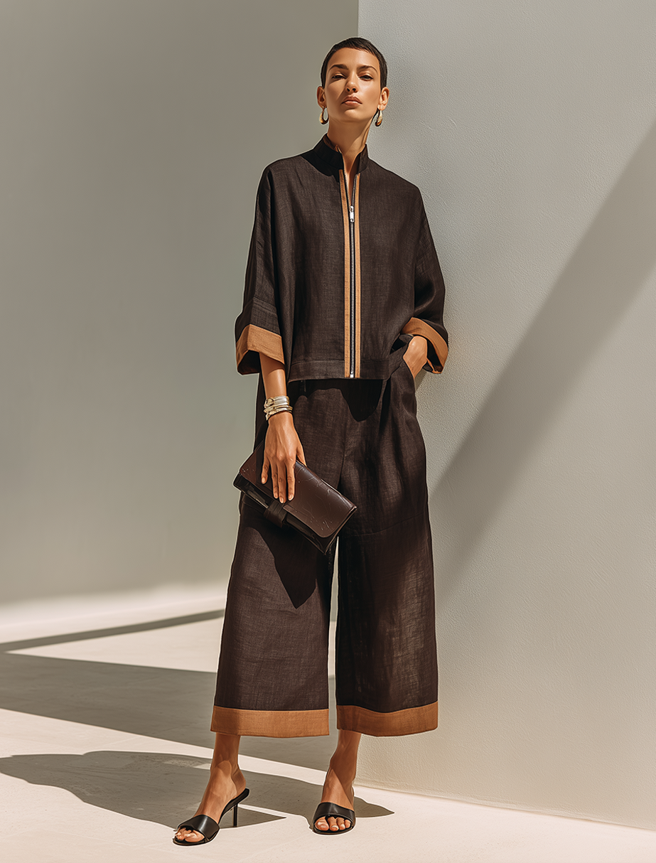 Women's Top & Cropped Wide-Leg Pants Set