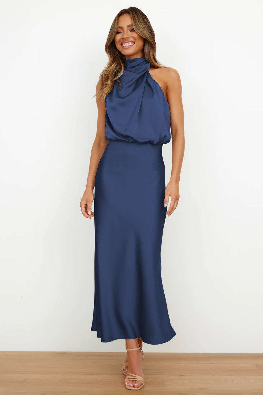 Carlina™ - Long Satin Halter Dress