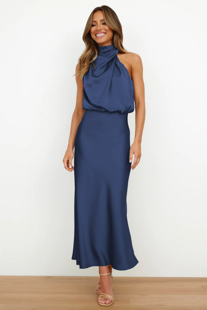 Carlina™ - Long Satin Halter Dress