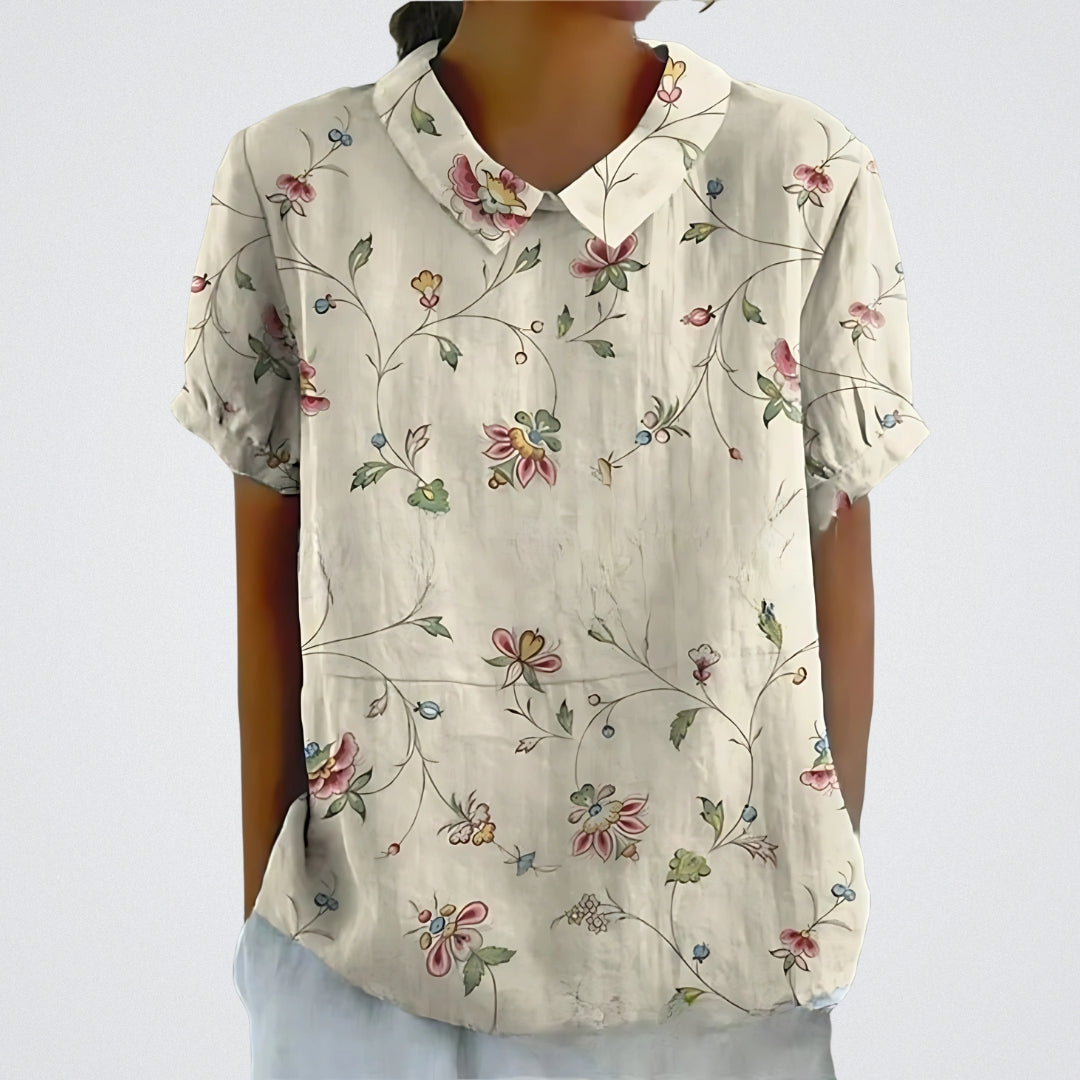 Lina™ - Stylish Floral Linen Blouse