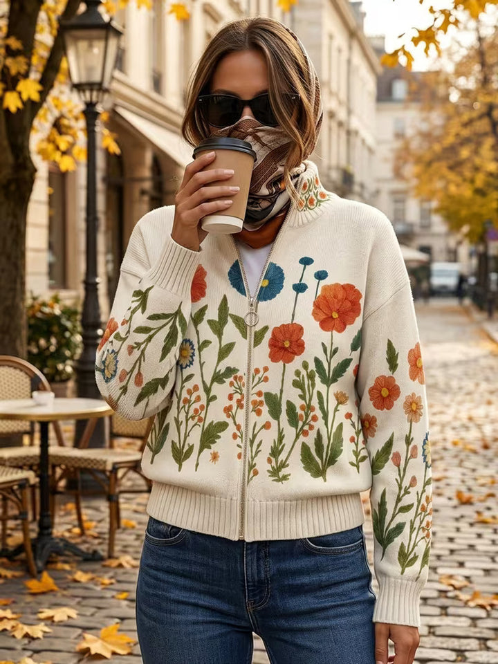 Wrenna | Women's Floral Cardigan with Zipper and Pockets