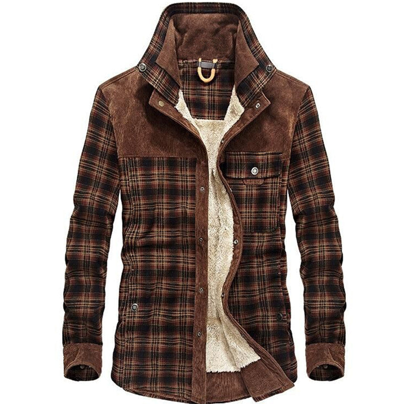 Men's checked shirt jacket with buttons and pockets