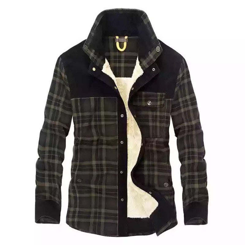 Men's checked shirt jacket with buttons and pockets