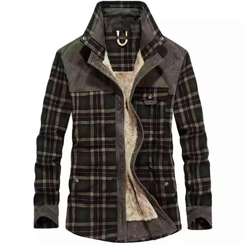 Men's checked shirt jacket with buttons and pockets
