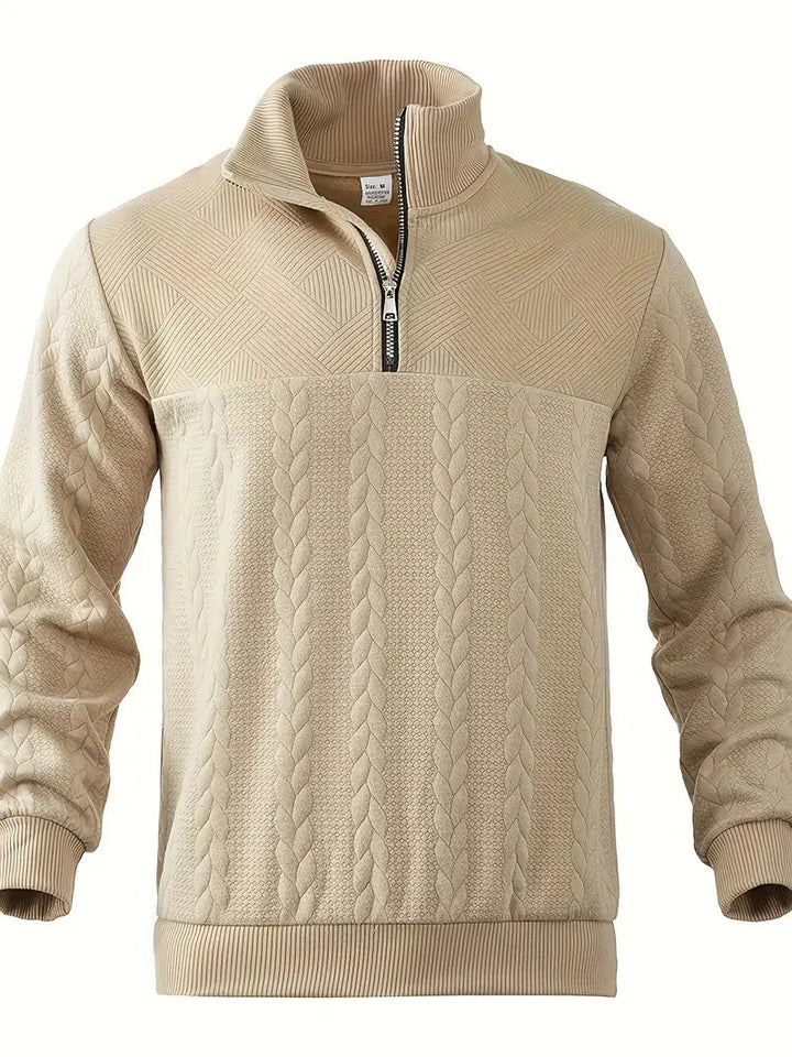 Brit & Boho™️ | Casual Jacquard Quarter-Zip Sweater