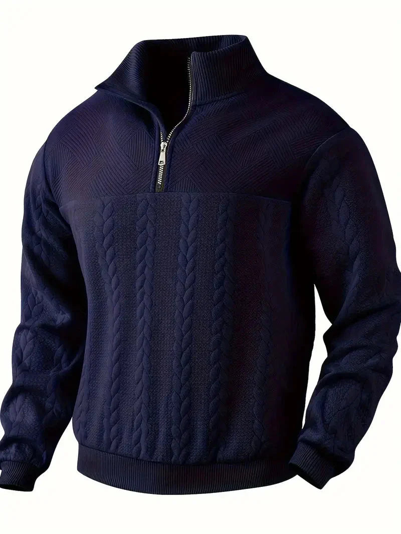 Brit & Boho™️ | Casual Jacquard Quarter-Zip Sweater