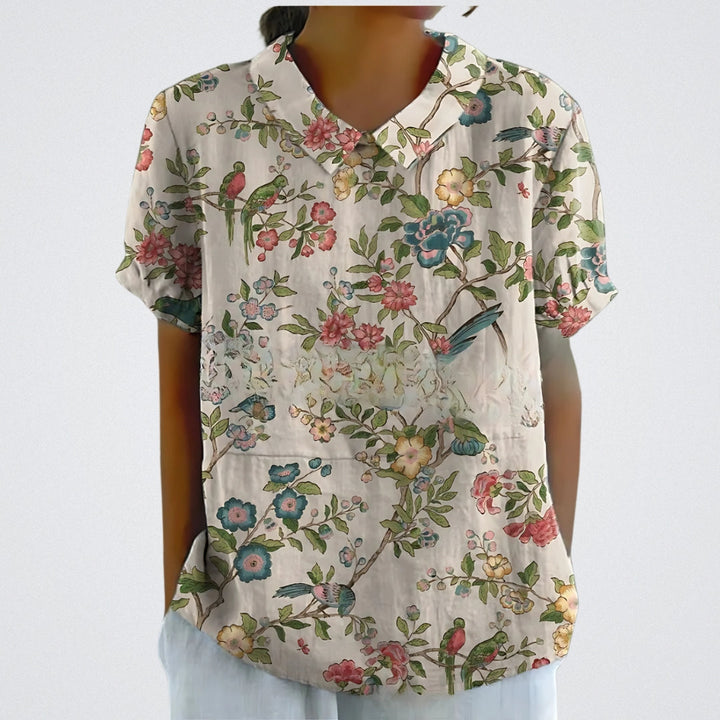 Lina™ - Stylish Floral Linen Blouse