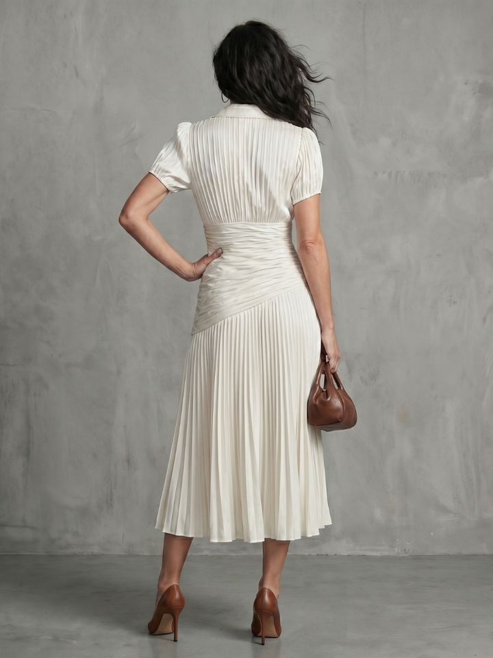 Theodora | Pleated Waist Panel Midi Dress