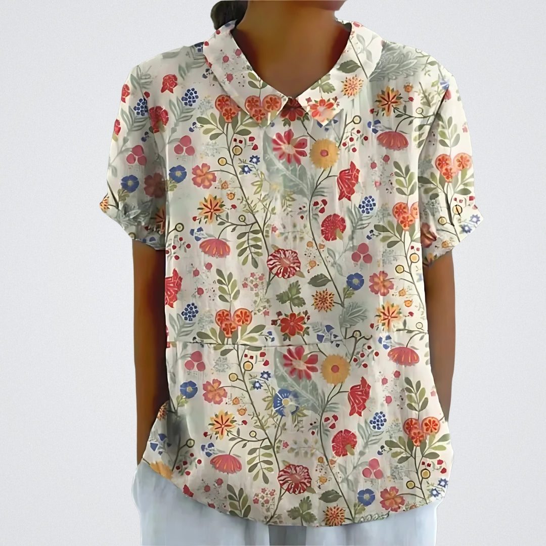 Lina™ - Stylish Floral Linen Blouse