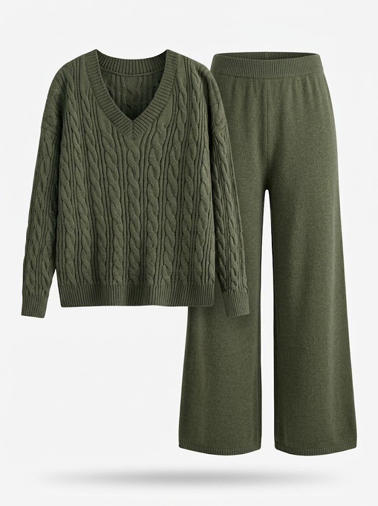 Women's two-piece set, V-neck and long sleeves