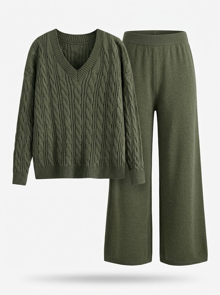 Women's two-piece set, V-neck and long sleeves