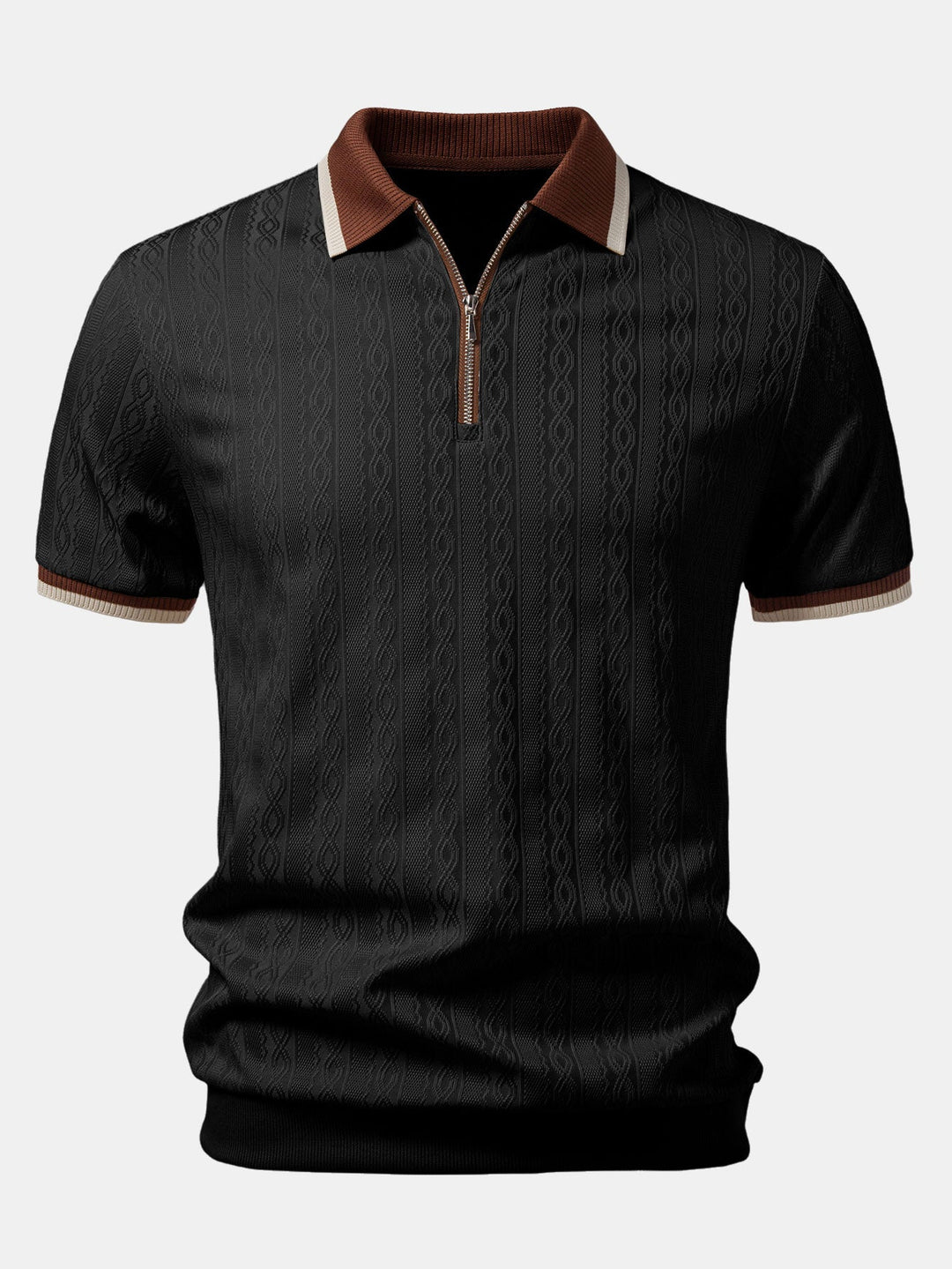 Herren Kurzarm Zip Polo & Elastischer Bund Gerade-Hosen Set