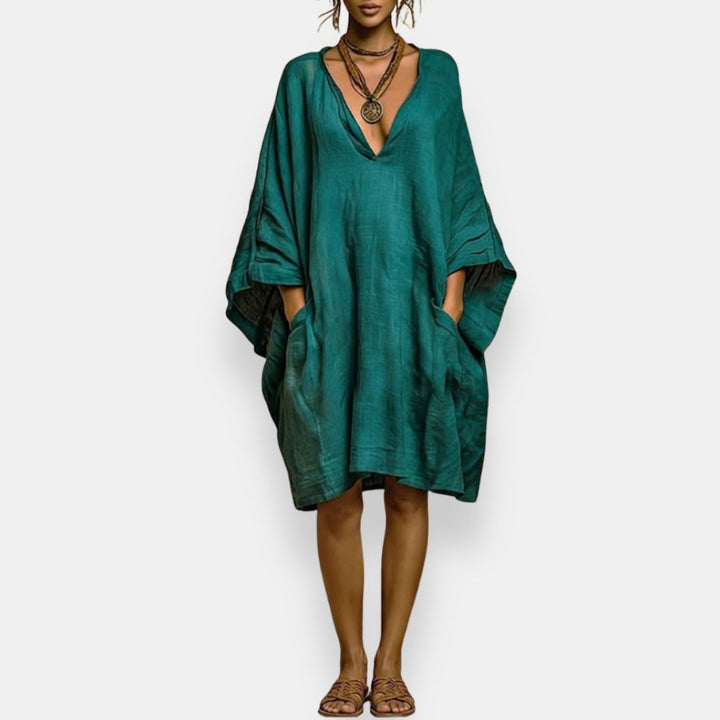 Cassienne | Women's V-Neck Knee-Length Dress with Pockets