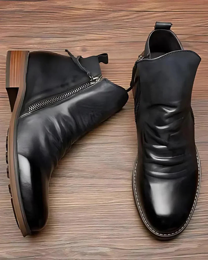 Max - Leather Ankle Boots With Side Zip