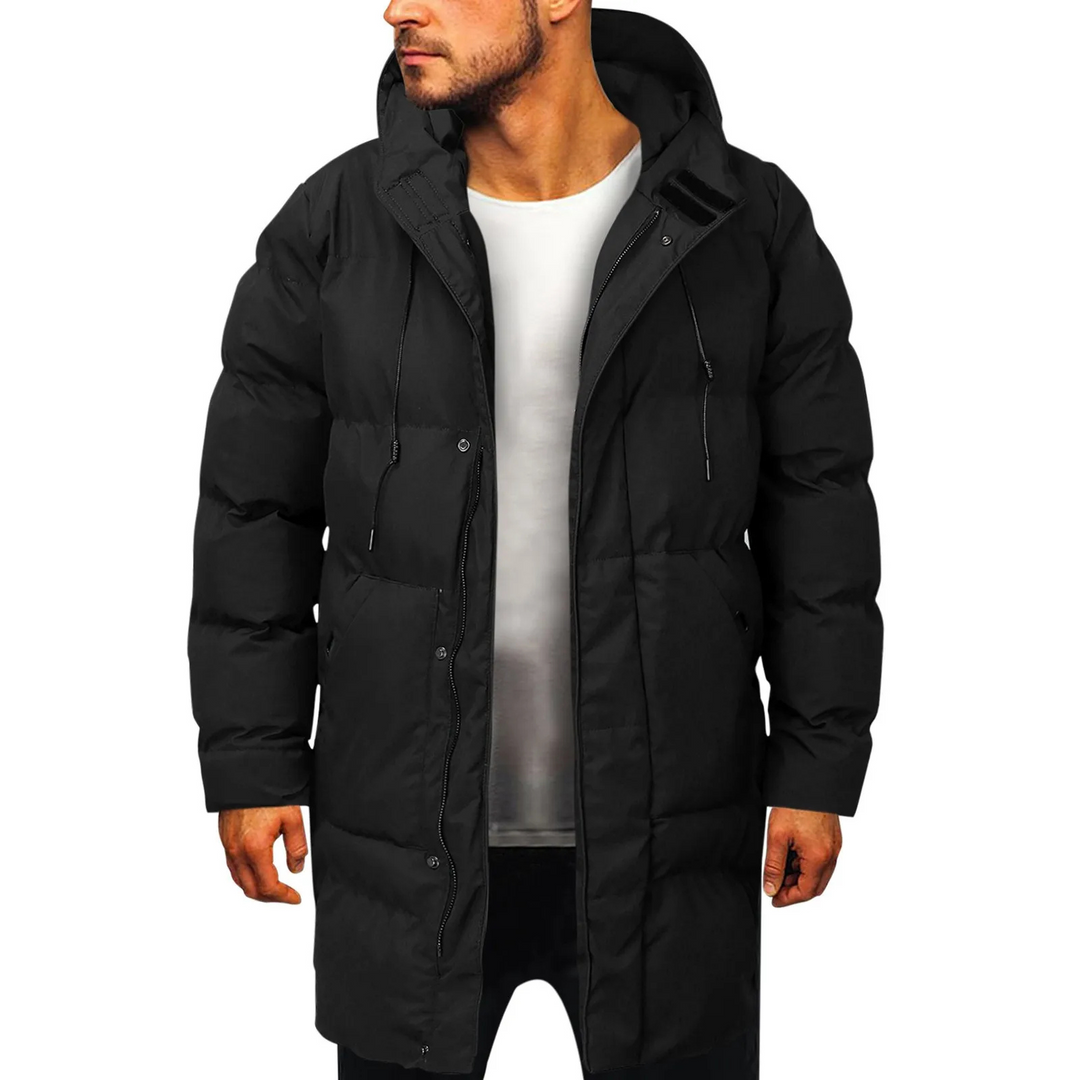 Tommaso - Men's Long Winter Coat with Hood, Lined Quilted Coat